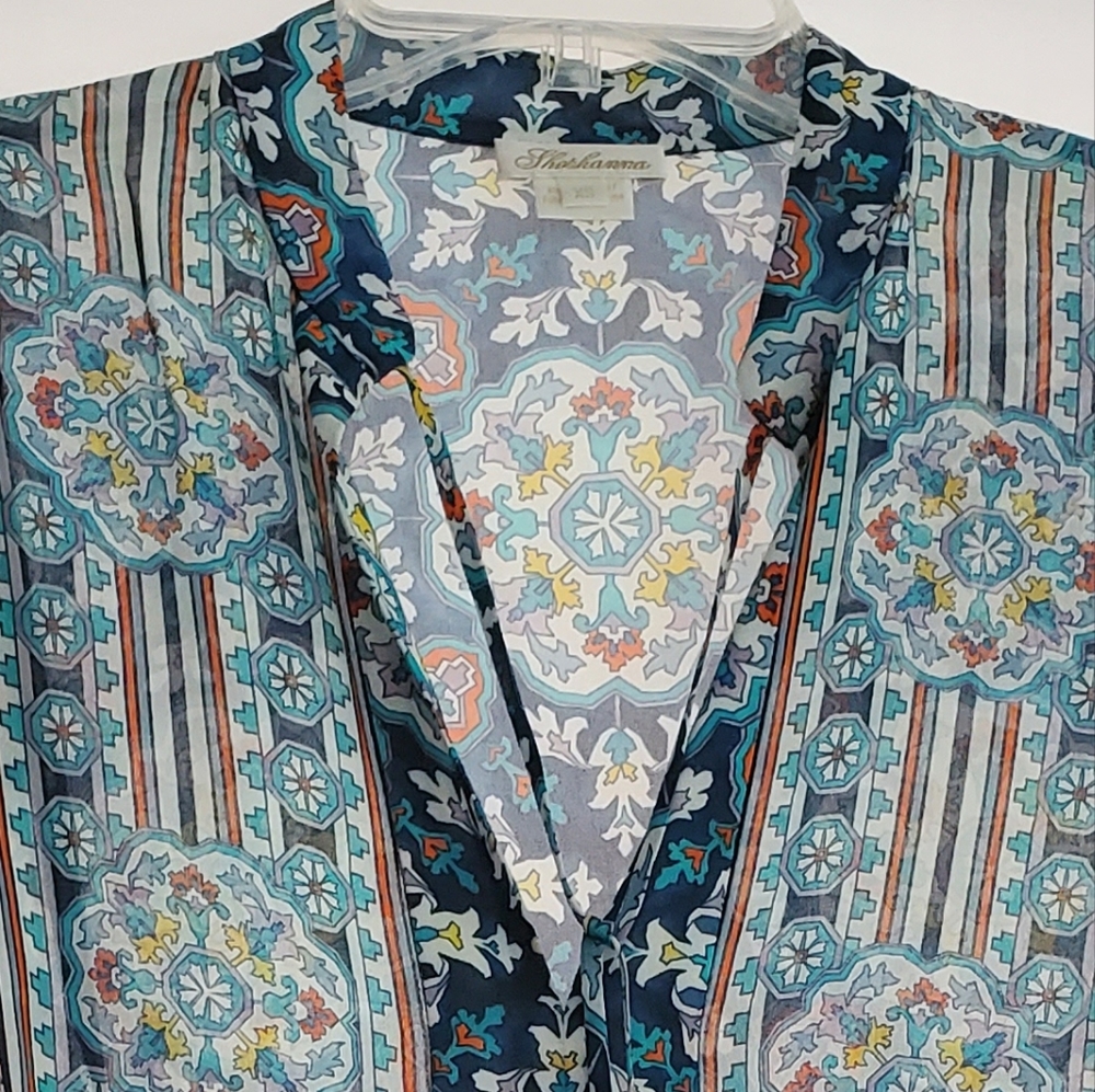 Shoshanna Silvano Blouse Blue White Printed Top Semi Sheer Size XS - Picture 5 of 11